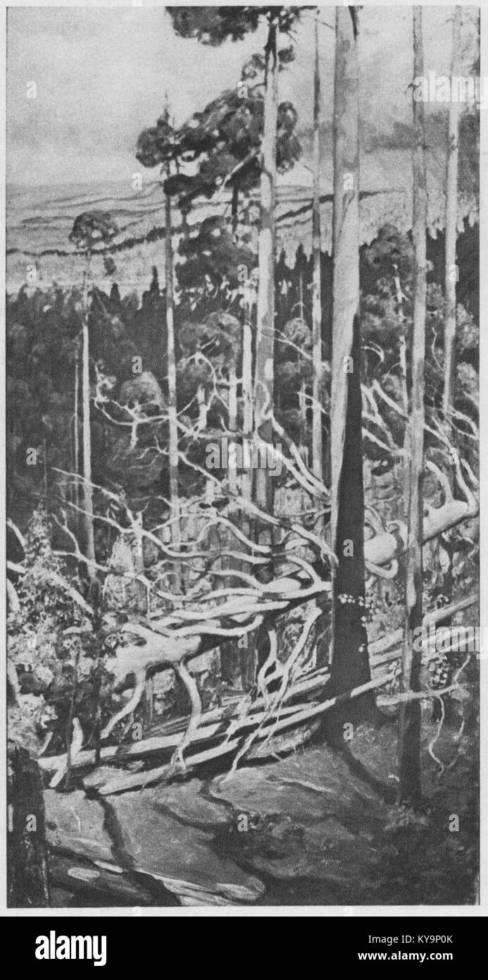 Peinture de Pekka Halonen montrant un paysage finlandais, illustrant les caractéristiques naturelles, le style artistique et le lien culturel avec l'environnement finlandais. Banque D'Images