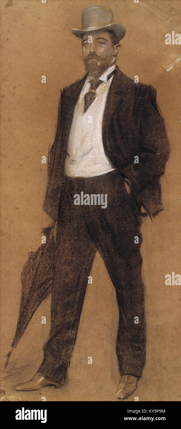 Portrait de Joan Baptista parés par Ramon Casas, inclus dans la collection MNAC, représentant l’élégance et le réalisme typiques du style moderniste catalan de Casas. Banque D'Images