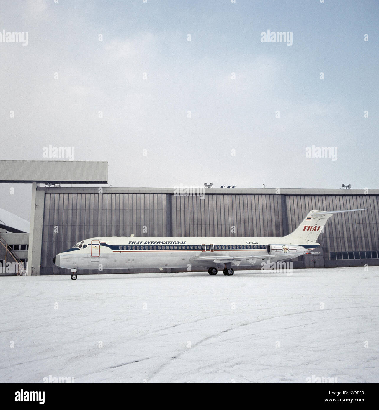 DC-9-41 SAS, thaïlandais, Thai International's premier DC-9-41 a été déployée du hangar à DC-9 SAS home base sur Oslo (2) Banque D'Images