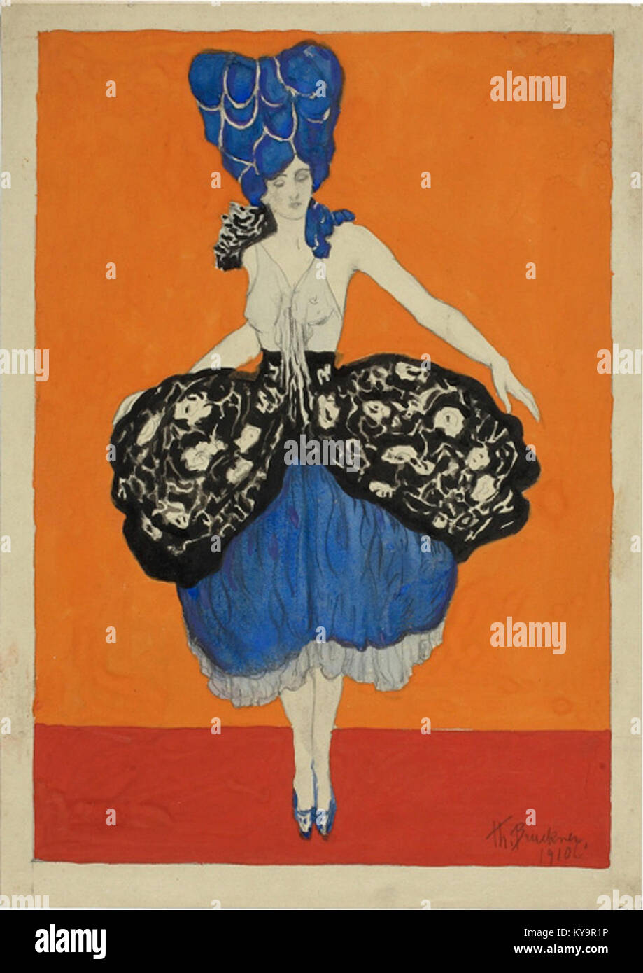 Il s'agit d'un costume conçu par Theodor Bruckner de 1910, illustrant le design théâtral et de mode européen du début du XXe siècle. Banque D'Images