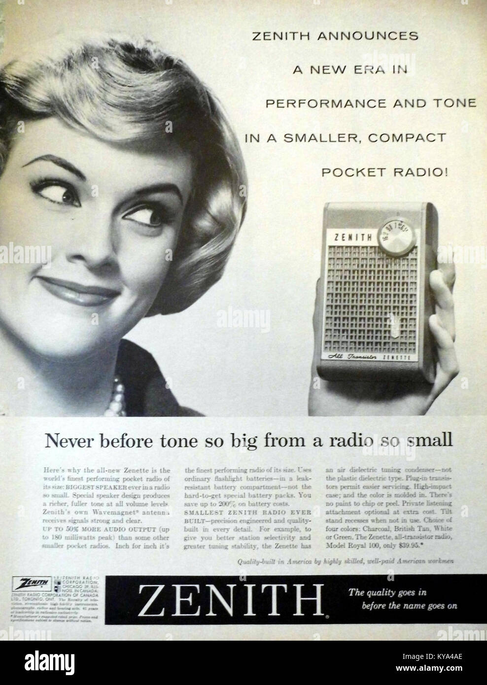 Vintage 'Zenith' Zenette Radio transistor, modèle 100, Royal : - $39.95 (9706663741) Banque D'Images