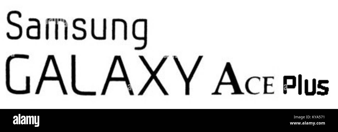 Cette image montre le logo du smartphone Samsung Galaxy Ace plus, représentant les caractéristiques de marque, de design et d'identité d'entreprise des appareils électroniques Samsung. Banque D'Images