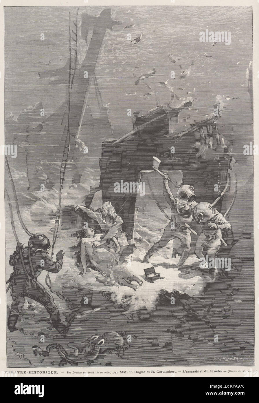 Le théâtre-historique - Un drame au fond de la mer, par MM. F. Dugué et R. Cortambert - L'assassinat du 3e acte Banque D'Images