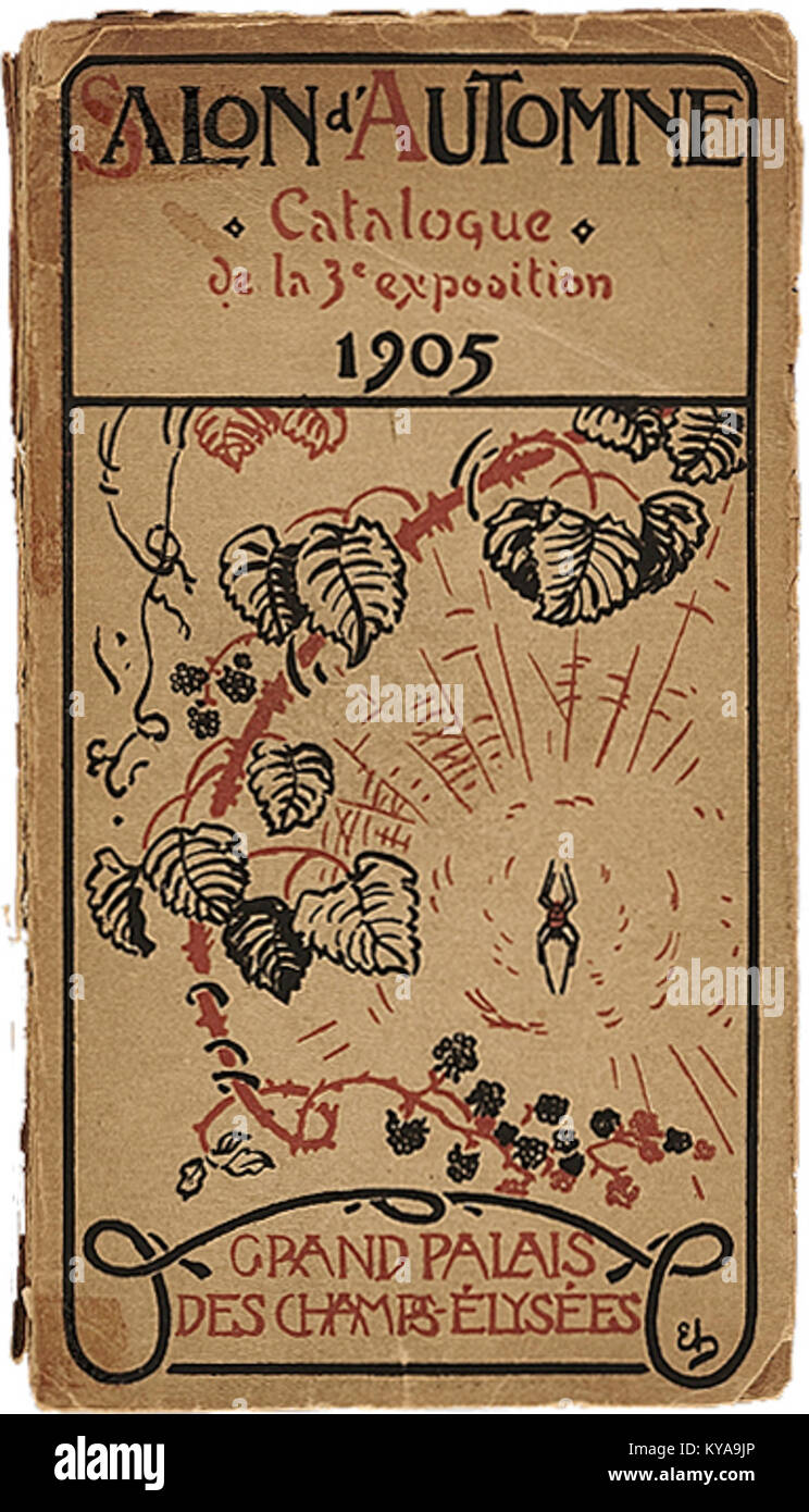 La couverture du catalogue du salon d'automne de 1905 présente les styles artistiques de l'époque, y compris les premières œuvres modernistes. Il reflète les changements culturels dans le monde de l'art au tournant du XXe siècle. Banque D'Images