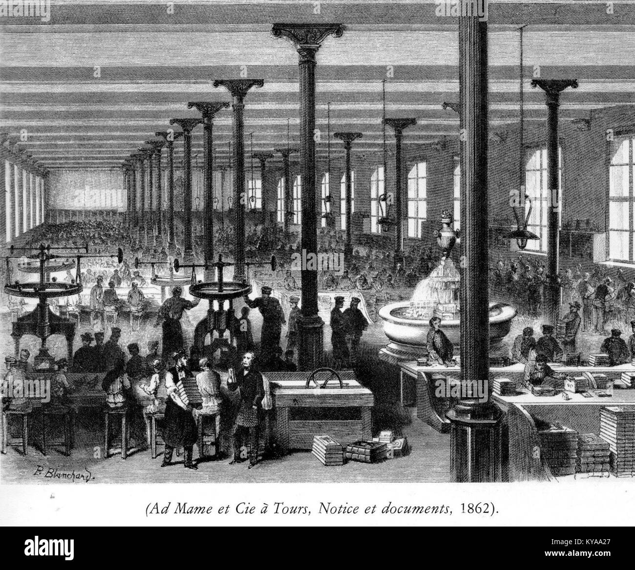 Une presse à poutre utilisée dans la production industrielle ou artisanale, remarquable pour sa conception mécanique et son utilisation historique de fabrication. Banque D'Images