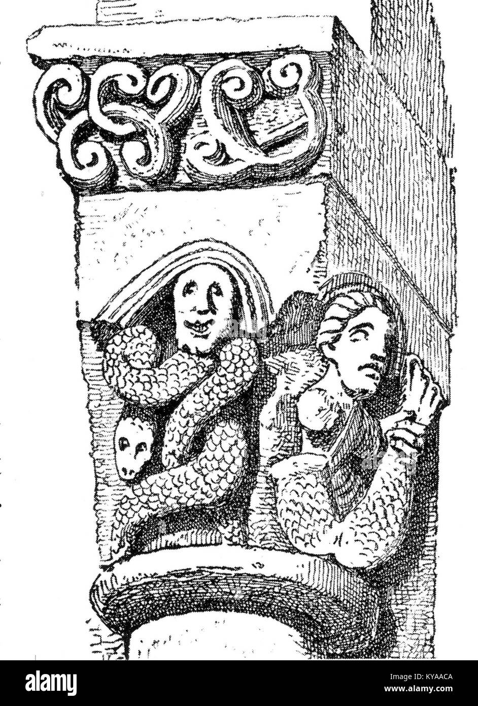 Fenêtre dans l'abside de Romagne, France, photographiée en 1877, mettant en valeur les éléments architecturaux gothiques et les caractéristiques de conception de l'église. Banque D'Images