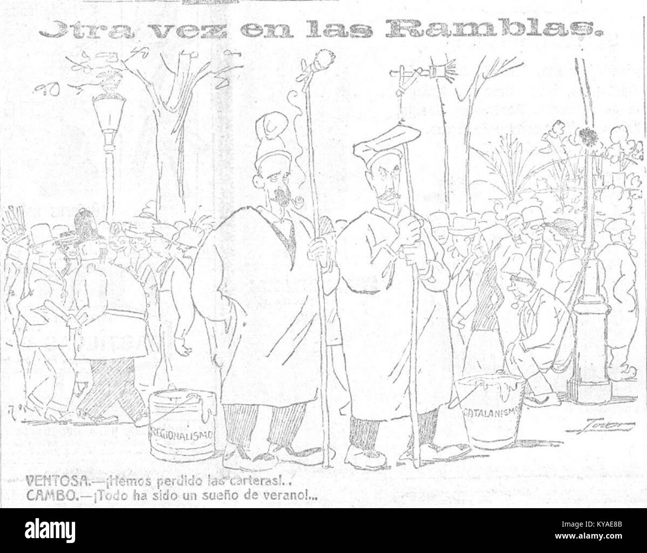 Cette image, tirée du Heraldo de Madrid le 9 novembre 1918, montre une scène de Las Ramblas à Barcelone, reflétant l'atmosphère de l'époque juste après la première Guerre mondiale Banque D'Images