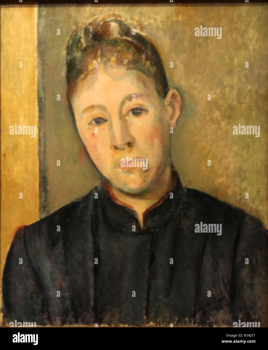 Portrait de Madame Cézanne par Paul Cézanne, illustrant son style distinctif, son exploration de la couleur, de la forme et de la technique du coup de pinceau, reflétant le français de la fin du XIXe siècle Banque D'Images