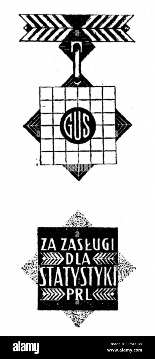 L'insigne honorifique 'pour mérites en statistiques de la République populaire de Pologne' a été décerné à des personnes pour leurs contributions aux travaux statistiques et à la recherche en Pologne. Banque D'Images