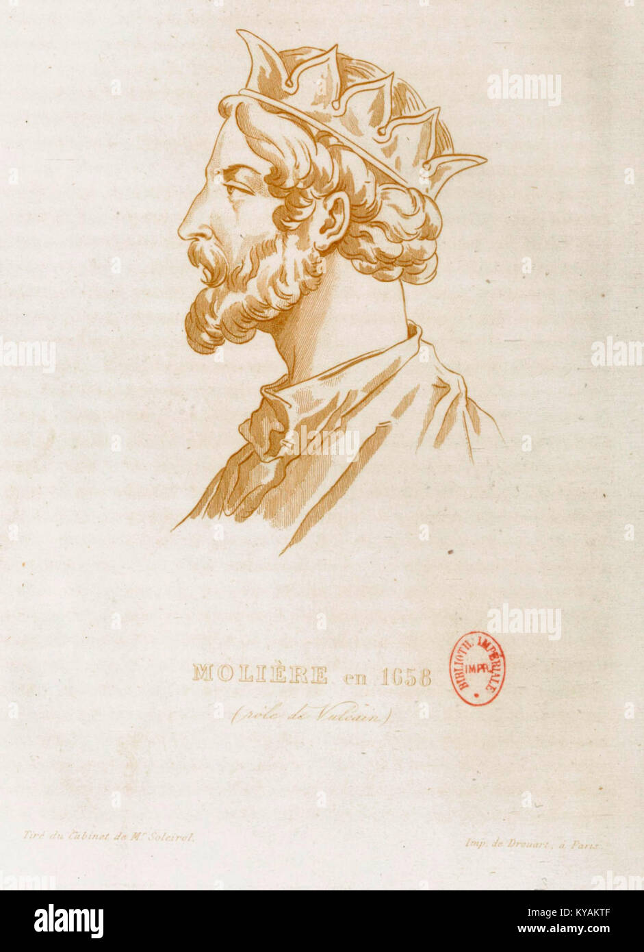 Portrait ou représentation du dramaturge français Molière de 1658, soulignant son importance culturelle et littéraire dans la France du XVIIe siècle. Banque D'Images