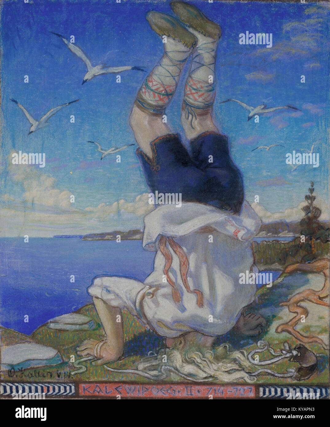 Oskar Kallis 'Tiritamme kasvatamine' (1914) est une œuvre remarquable en estonien du début du XXe siècle La peinture représente la pratique rurale de l'élevage des animaux domestiques, capturant l'essence de la vie rurale en Estonie pendant cette période avec un accent sur l'agriculture et la vie quotidienne. Banque D'Images