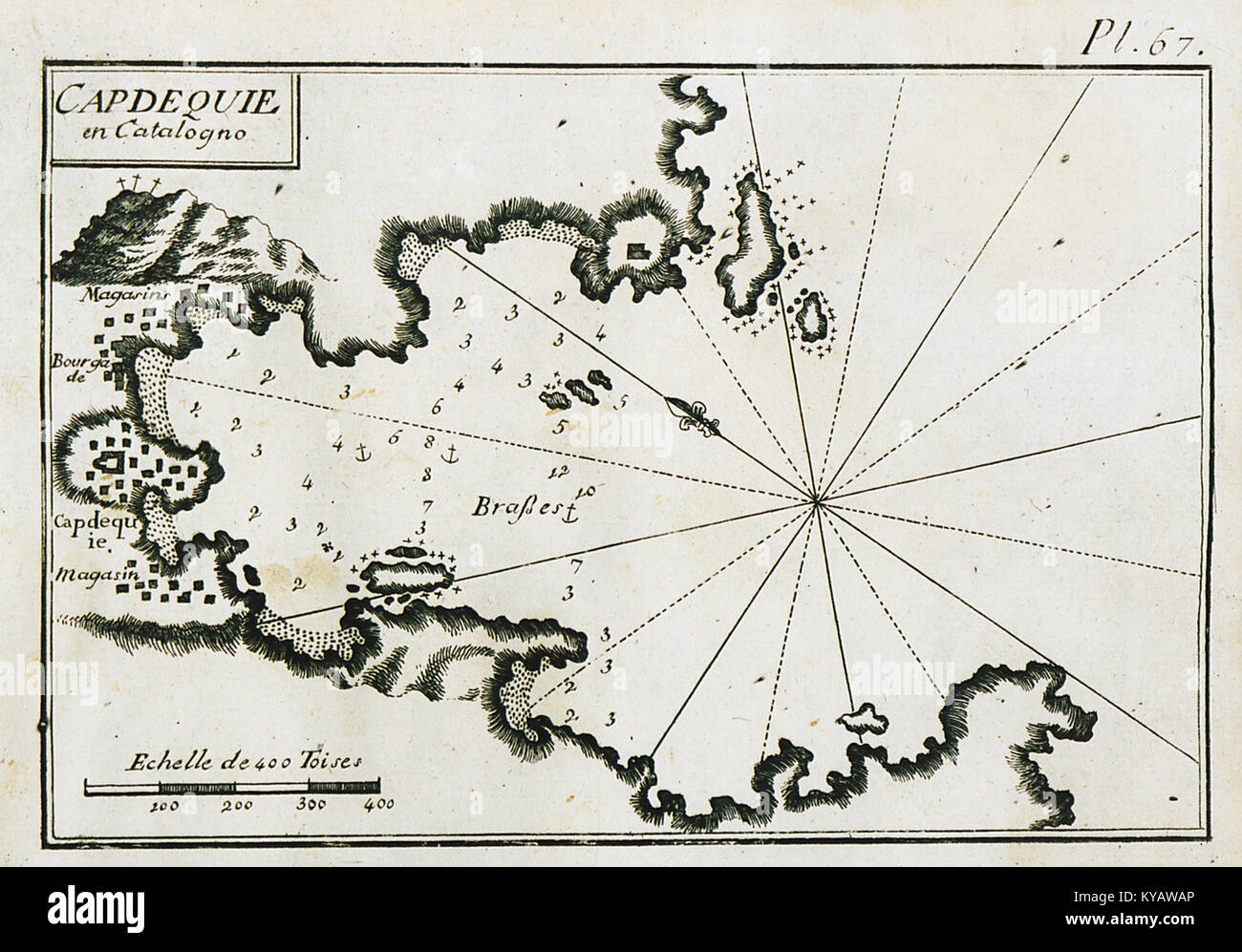 Plan de la baie et port de Cadaqués dans la partie nord de Costa Brava, Espagne - Roux Joseph - 1804 Banque D'Images