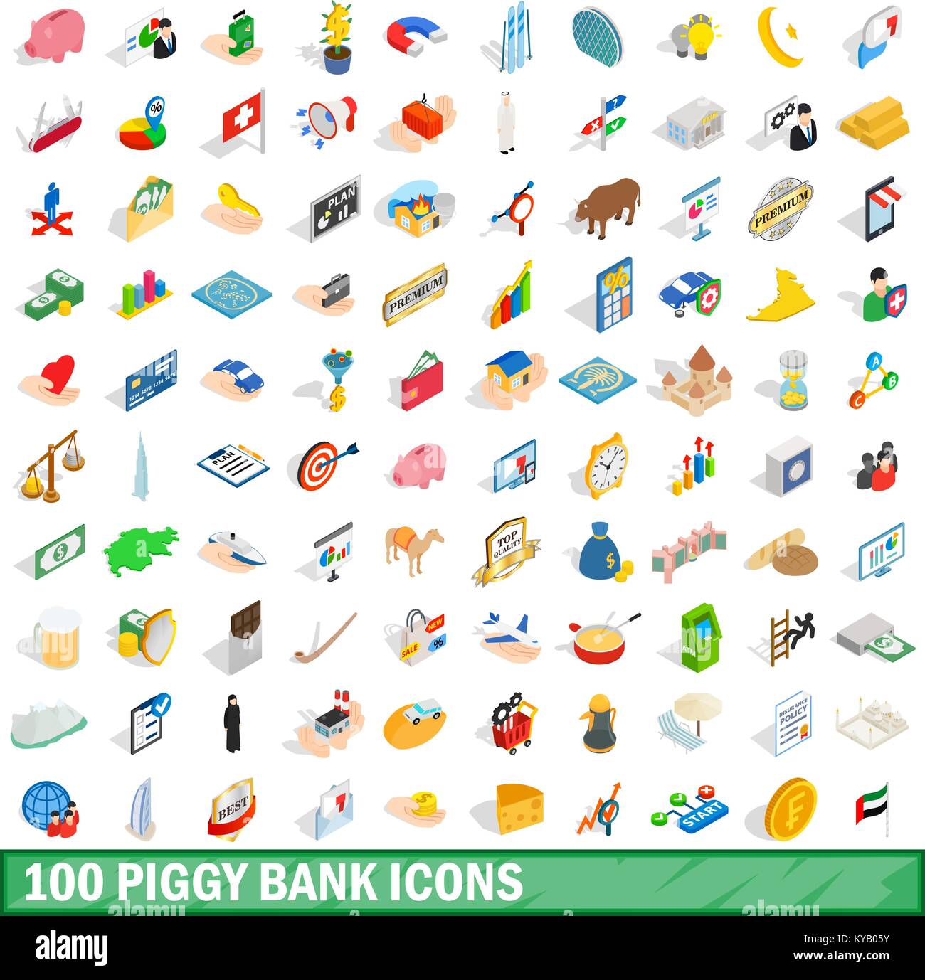 100 piggybank icons set en 3D isométrique style pour tout design vector illustration Illustration de Vecteur