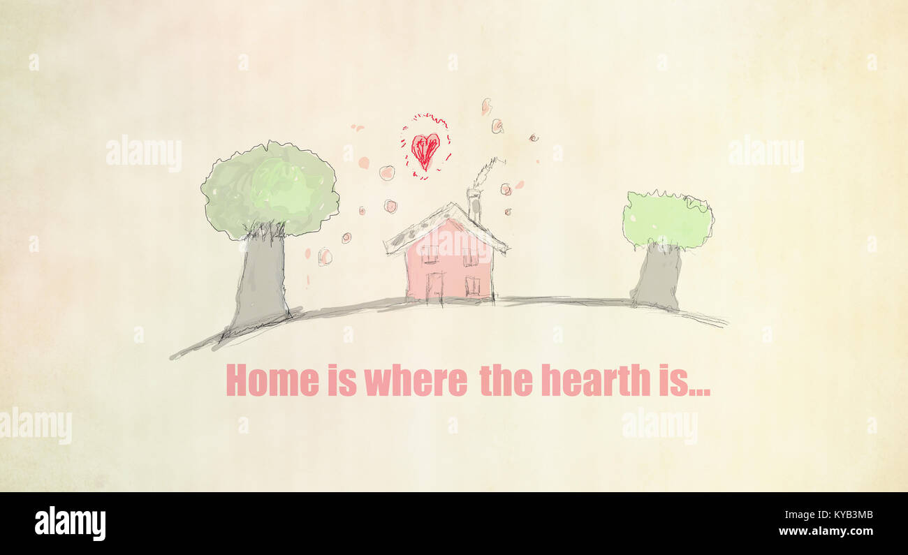 La maison est l'endroit où l'amour est simple dessins, devis background Banque D'Images