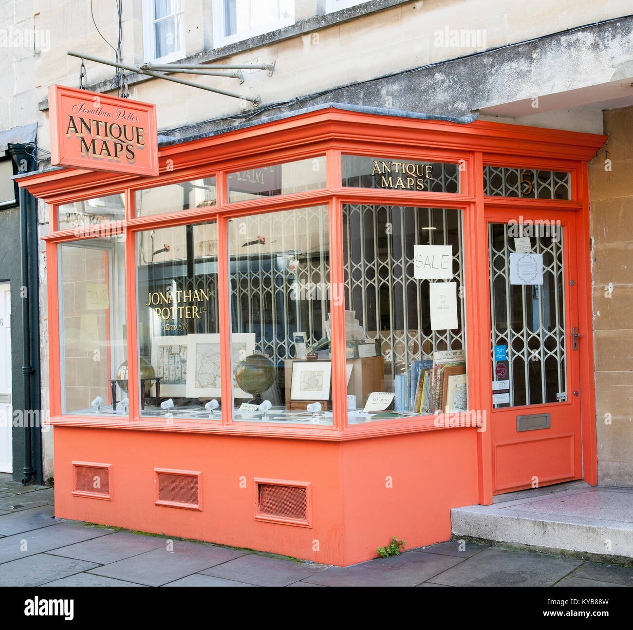 Jonathon Potter Cartes Anciennes boutique, Margarets, Bath, Somerset, Angleterre, Royaume-Uni. Banque D'Images