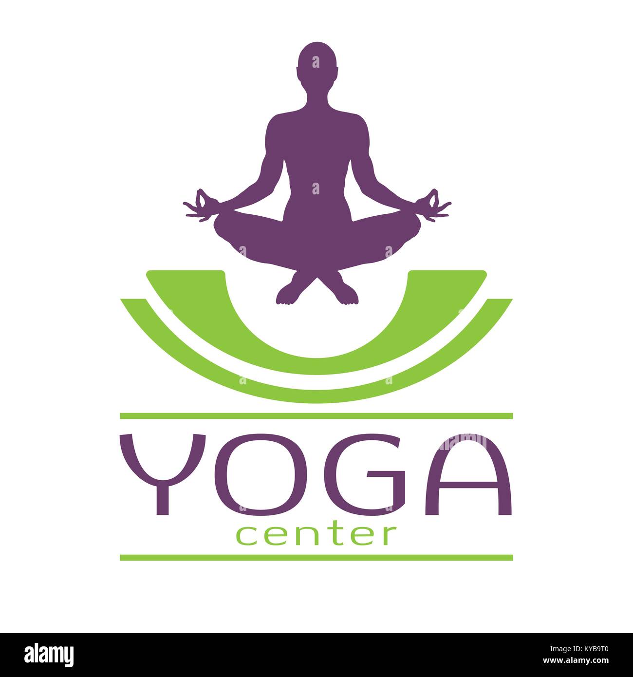 Logo couleur Yoga, vecteur icône, emblème pour le yoga center. La figure d'un homme assis dans un lotus pose, silhouette vecteur. La relaxation méditation avec une police isolé sur fond blanc Illustration de Vecteur