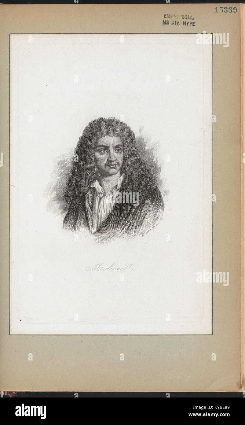Portrait de Molière, dramaturge français, capturant sa ressemblance et son importance dans l'histoire théâtrale et la littérature française. Banque D'Images