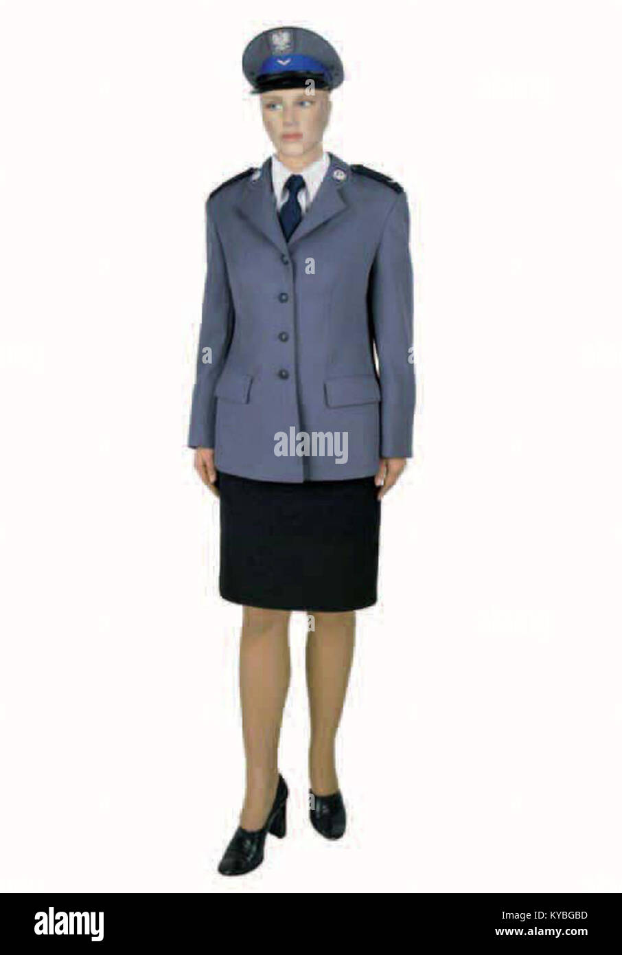 L'uniforme du service de police polonais est la tenue officielle utilisée par les agents de la force publique en Pologne, représentant l'autorité, la discipline et le devoir officiel. Banque D'Images