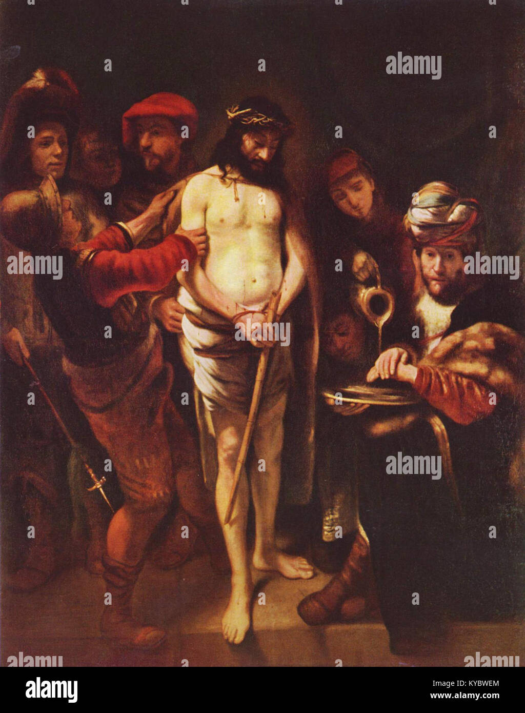 « Christ Before Pilate » de Nicolaes Maes représente un moment biblique de la passion du Christ, peint au XVIIe siècle et conservé dans le Szépművészeti Múzeum, représentant le baroque néerlandais Banque D'Images
