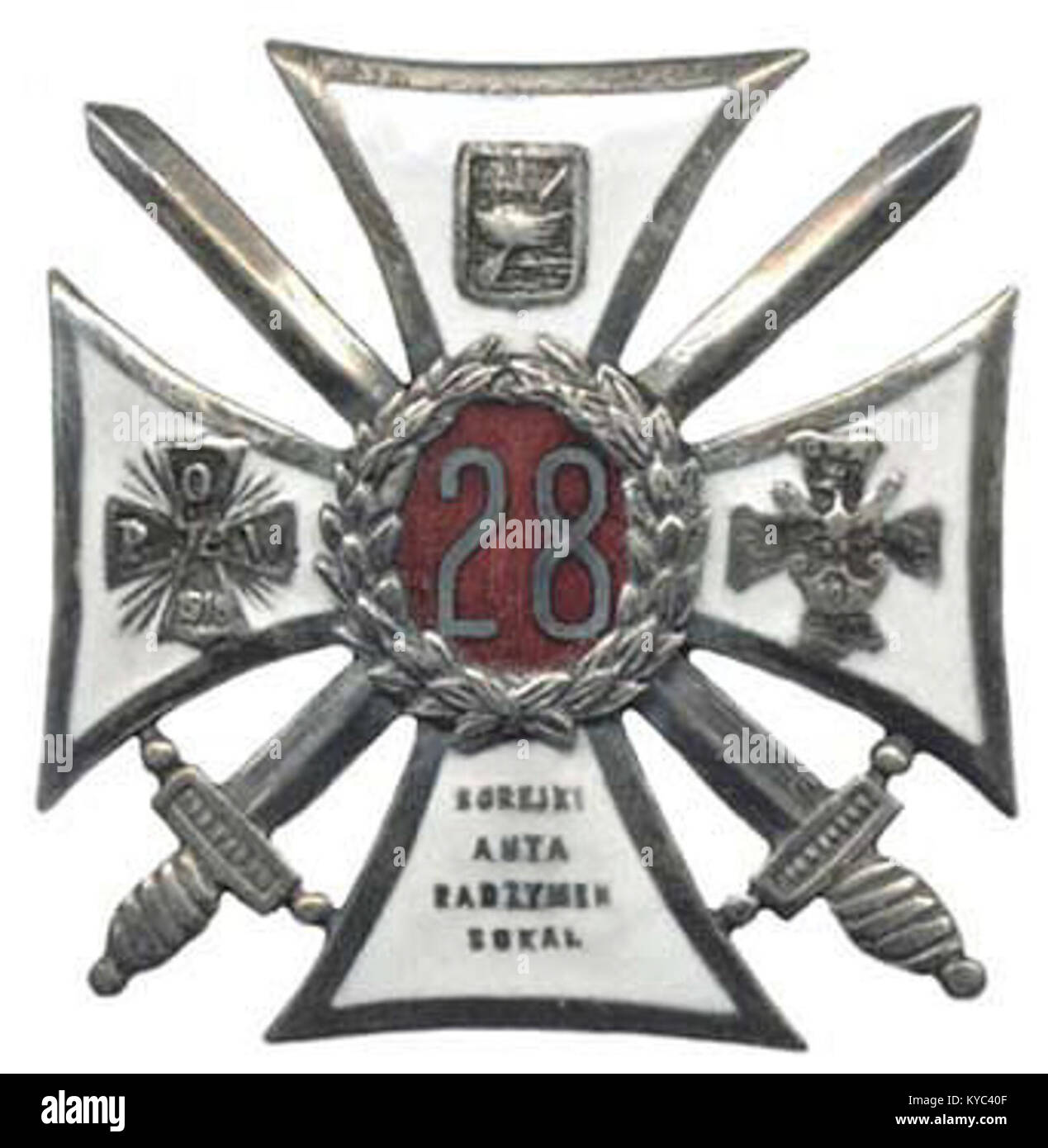 L'Odznaka 28 pułku piechoty legionów fait référence à un badge porté par les soldats du 28e régiment d'infanterie des légions polonaises, symbole du service militaire et de la fierté nationale. Banque D'Images