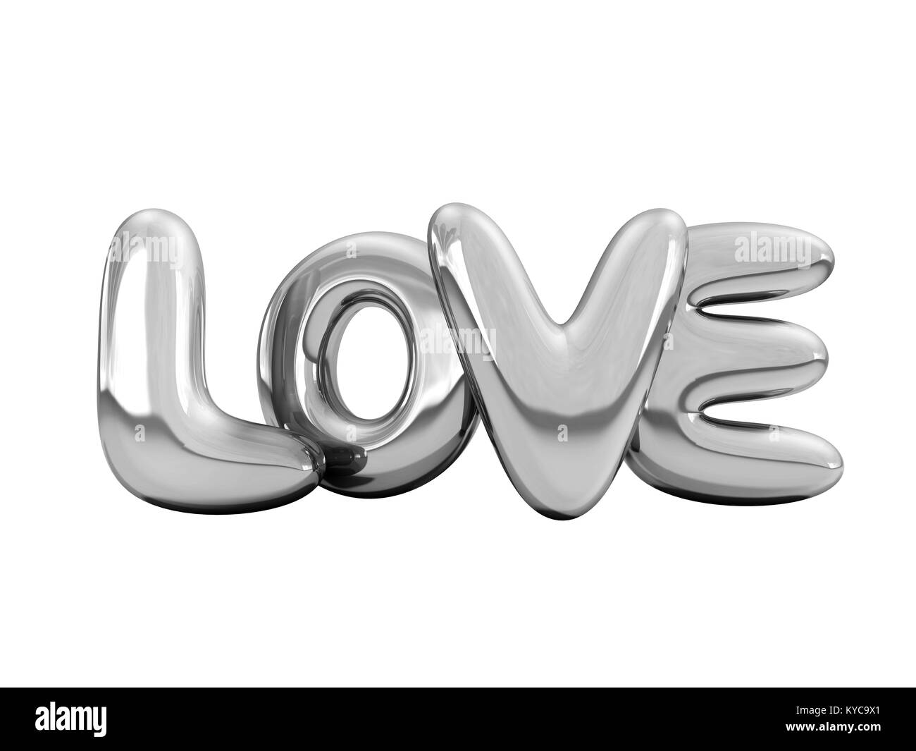 Mot amour gonflable d'argent au fond avec la réflexion. Le rendu 3D. Banque D'Images Mot amour gonflable d'argent au fond avec la réflexion. Le rendu 3D. Banque D'Images