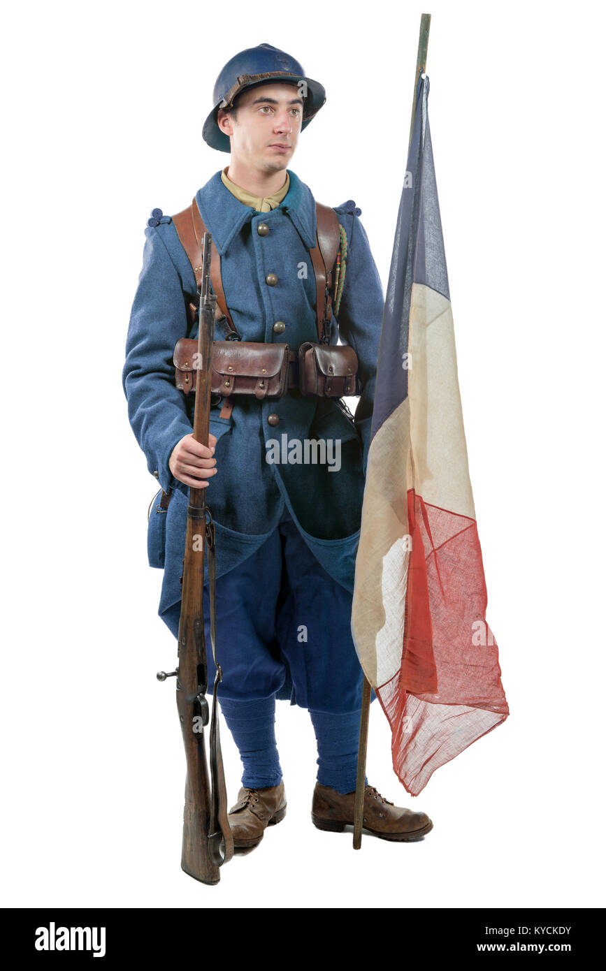 Un soldat français 1914 1918 isolé sur fond blanc Banque D'Images