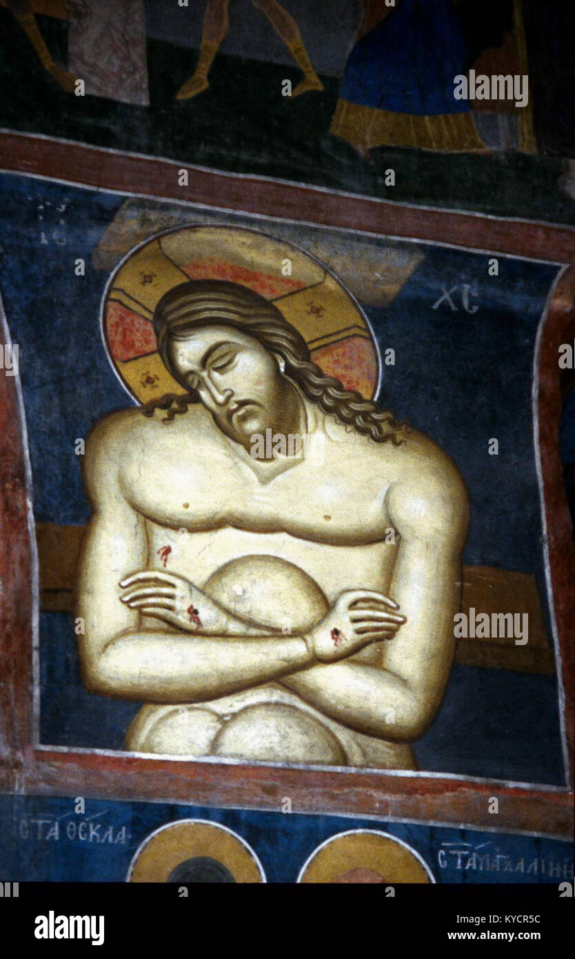 Les peintures de l’église Demetrius, Markova Susica, présentent des thèmes chrétiens orthodoxes orientaux à travers des fresques et des icônes, mettant en valeur le patrimoine spirituel et artistique de la région. Banque D'Images