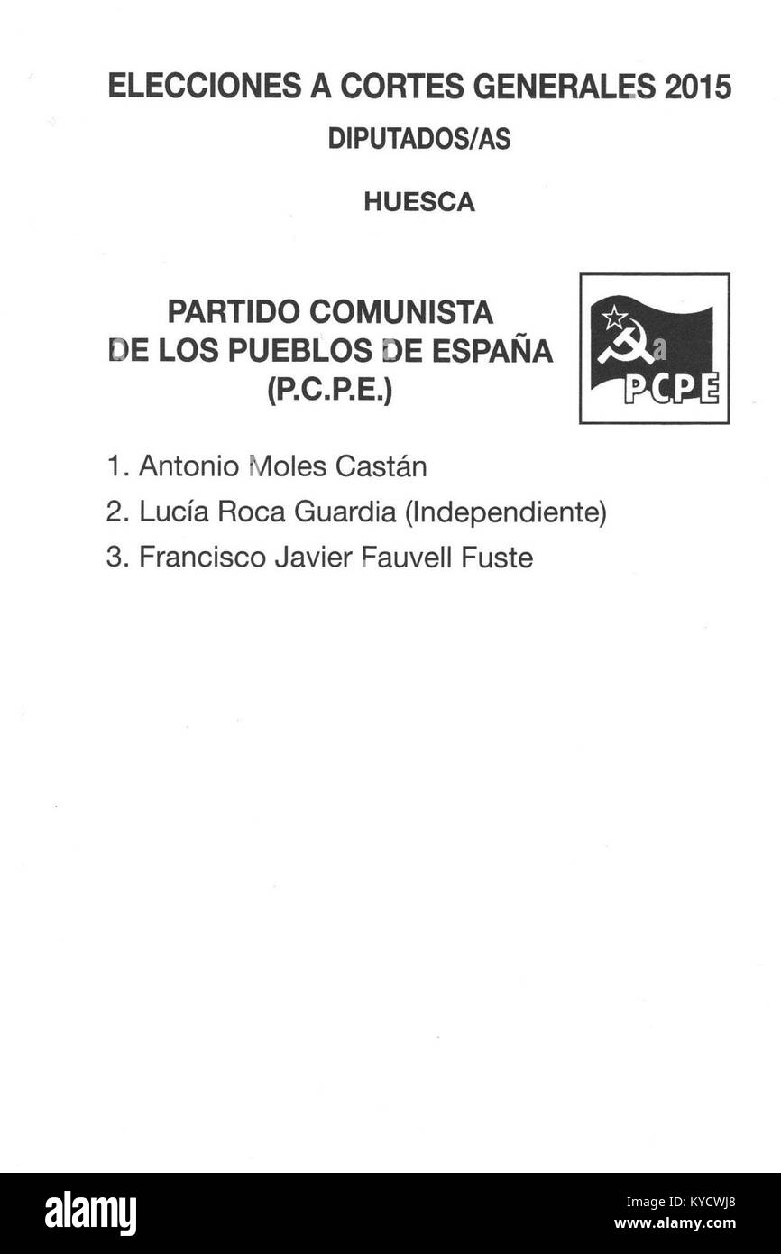 Papeleta del Partido Comunista de los Pueblos de España Banque D'Images