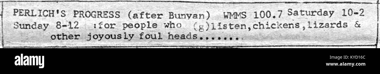 Une publicité de 1968 faisant la promotion des progrès de Perlich associés au WMMS illustre la pratique publicitaire liée à la radiodiffusion du XXe siècle Banque D'Images
