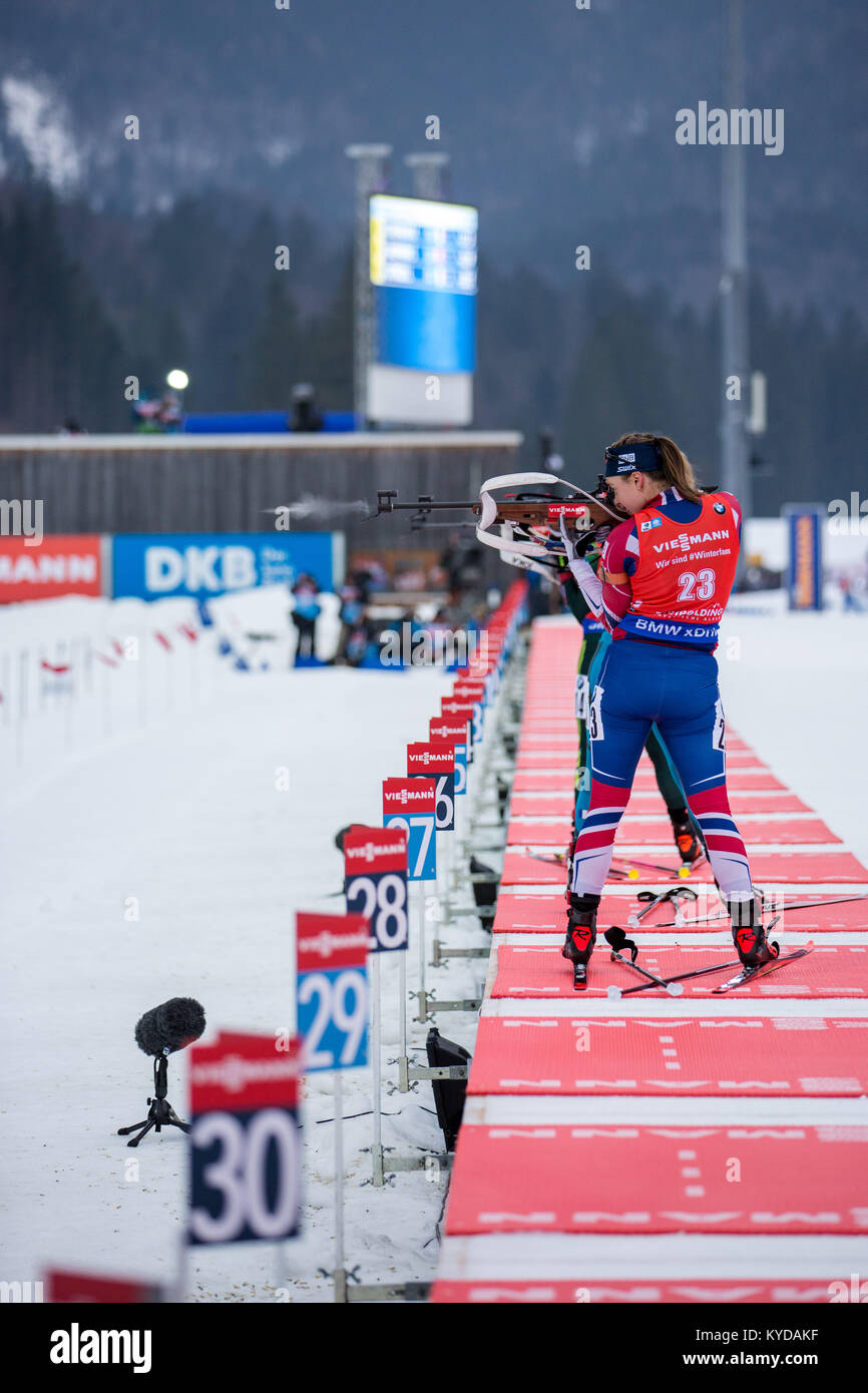 Inzell, Allemagne. 14Th Jan, 2018. L'Allemagne, à Ruhpolding - le 14 janvier 2017. Synnoeve Solemdal (23) de la Norvège de l'époque de la féministe 12,5km départ groupé à la concurrence de la Coupe du monde de Biathlon IBU BMW à Ruhpolding. (Photo crédit : Gonzales Photo/Alamy Live News Banque D'Images