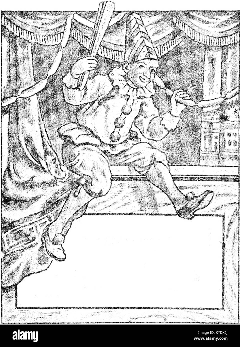 La couverture du « Teatrzyk Milusińskich » présente une illustration graphique stylisée reflétant les thèmes d’une représentation théâtrale pour enfants, montrant des personnages en costumes et des motifs de scène. Banque D'Images