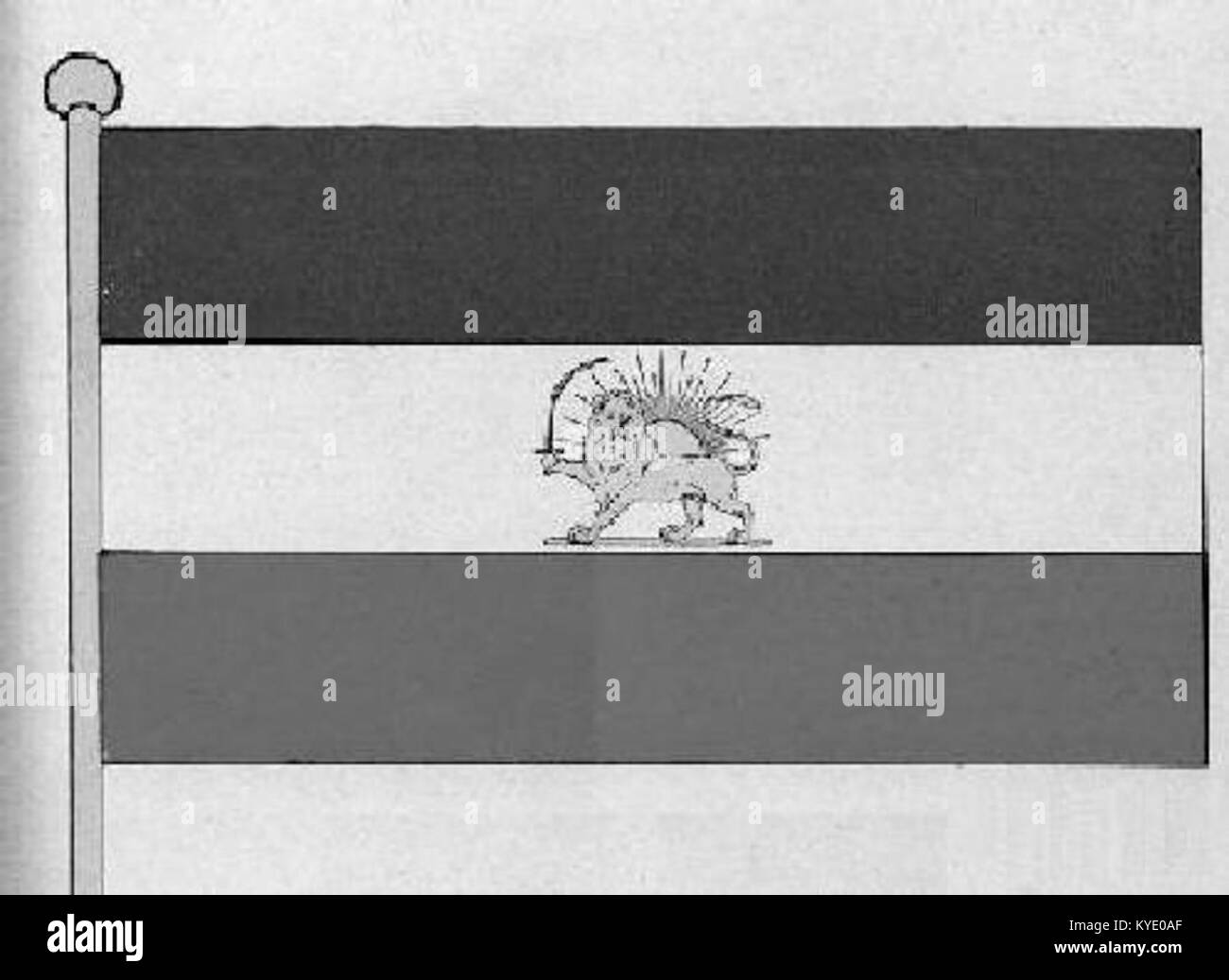 Le drapeau national de la République islamique d’Iran se compose de trois bandes horizontales de vert, blanc et rouge avec l’emblème de la République islamique centré en rouge et des inscriptions stylisées de « Allāhu Akbar » répétées le long des frontières, comme défini dans le cinquième amendement de la Constitution. Banque D'Images