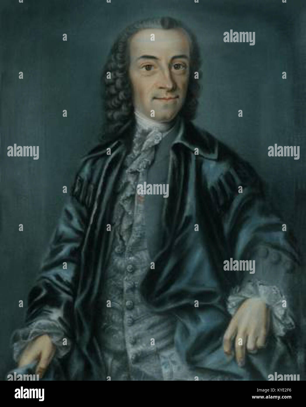 Ce portrait en couleur présente Tobias Mayer (1716-1777), astronome et cartographe allemand réputé, dans sa mi-vie. C'est la seule représentation en couleurs connue de Mayer, capturant sa robe du XVIIIe siècle et ses traits faciaux, et offrant une référence visuelle à sa période historique et à ses contributions scientifiques. Banque D'Images