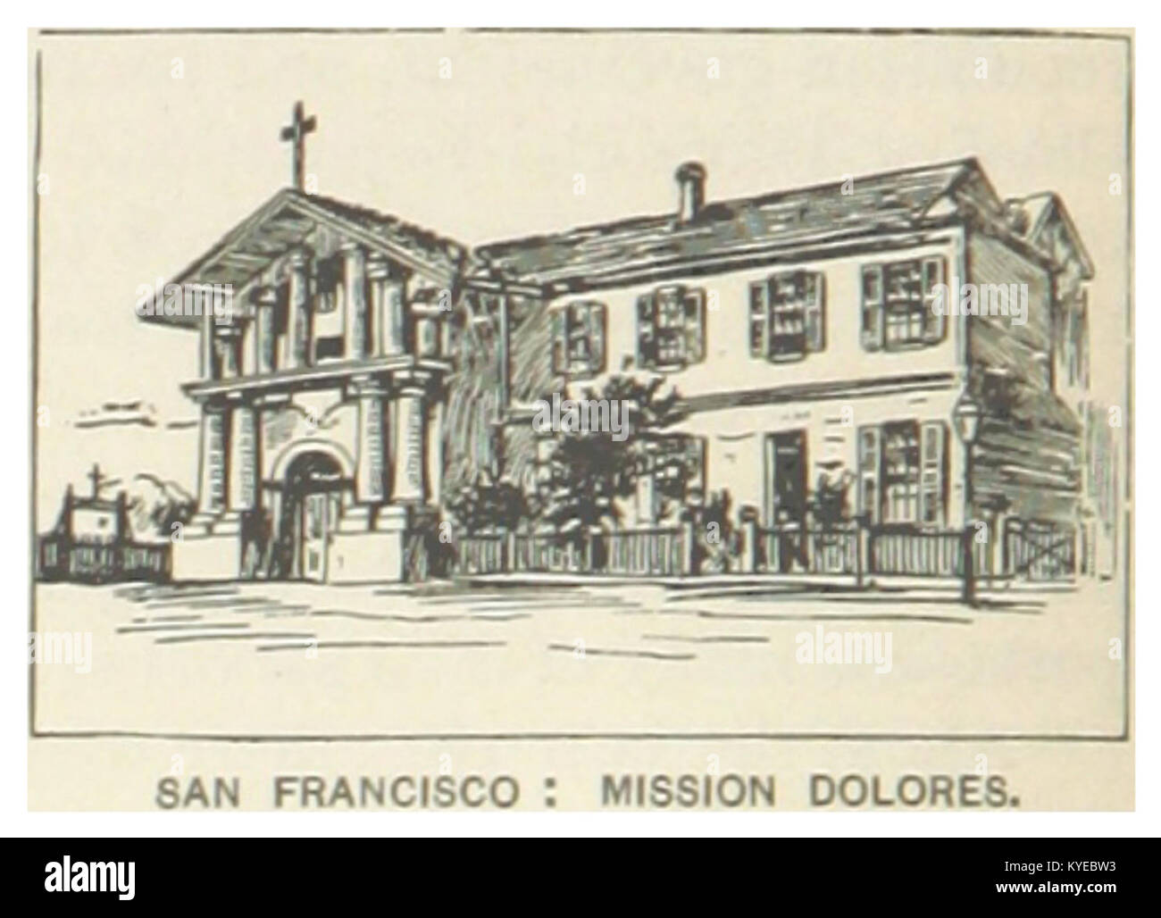La photographie montre la Mission Dolores à San Francisco, en Californie, fondée en 1776, illustrant l'architecture coloniale espagnole et son importance historique. Banque D'Images
