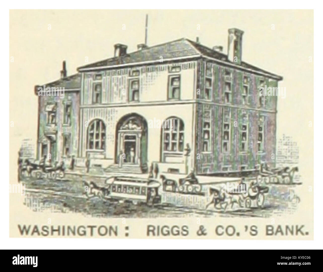 Cette photographie de 1891 montre le bâtiment de la Riggs & Company Bank à Washington, D.C. aux États-Unis, mettant en évidence son architecture, son rôle d'institution financière, et importance historique. Banque D'Images
