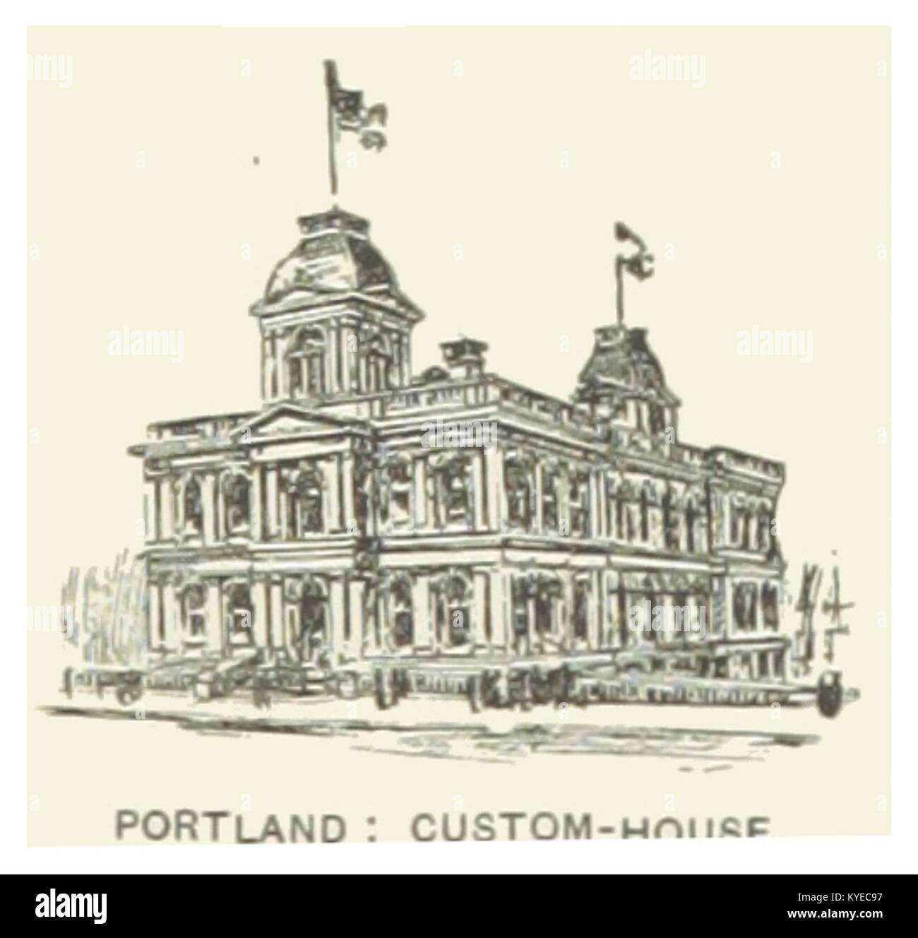 Une photographie de la Portland Custom House dans le Maine, prise en 1891, documentant l'architecture historique de ce bâtiment important dans l'histoire américaine. Banque D'Images