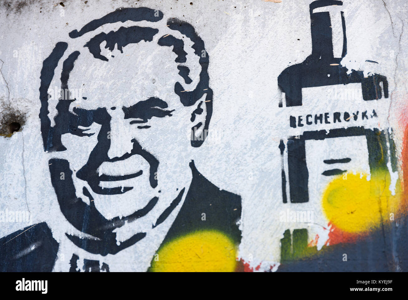 Prague, République tchèque - Le 3 juillet 2017 : peinture graffiti Politique sur le mur à la périphérie de Prague, représentant le président de la République tchèque Miloš Zeman et B Banque D'Images