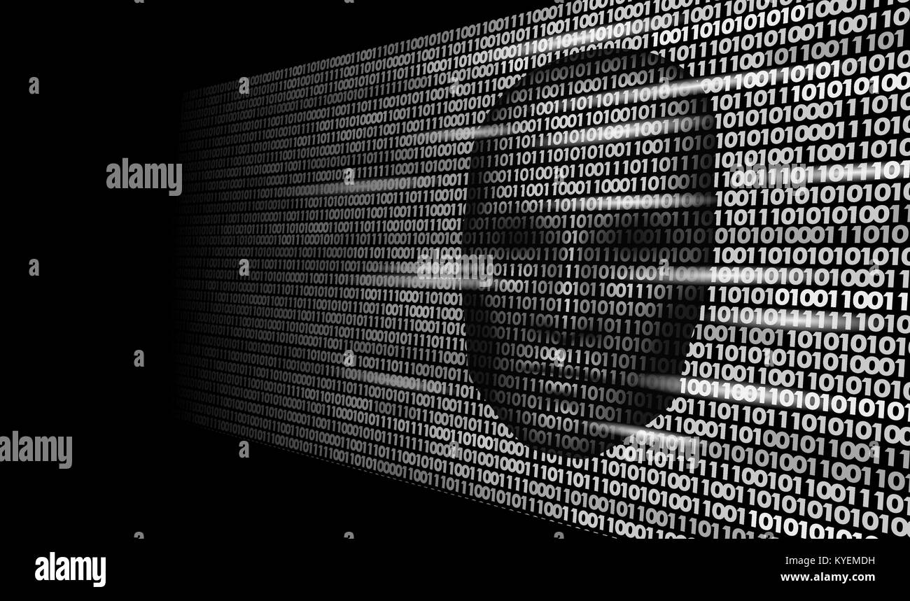 Hacker intelligence artificielle robot danger visage noir. Code binaire Cyborg ombre tête alerte hack en ligne données personnelles de l'information virtuelle esprit intellect vector illustration Illustration de Vecteur