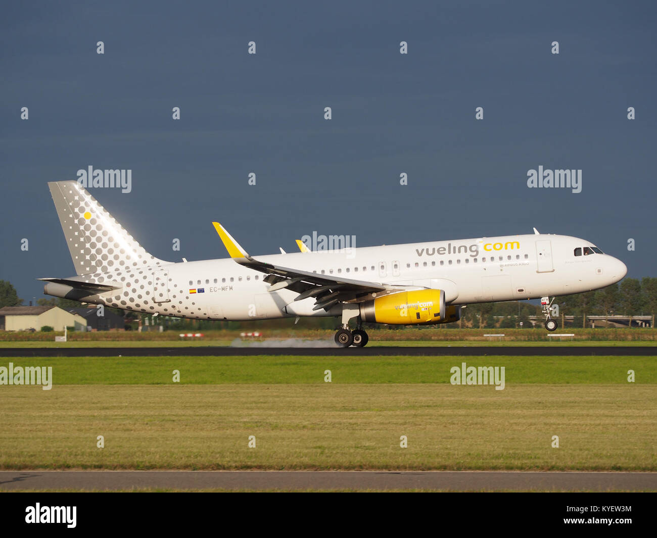 Un Airbus A320-232(WL), immatriculé EC-MFM, exploité par Vueling Airlines, est vu atterrir à l'aéroport d'Amsterdam Schiphol (AMS - EHAM). Banque D'Images