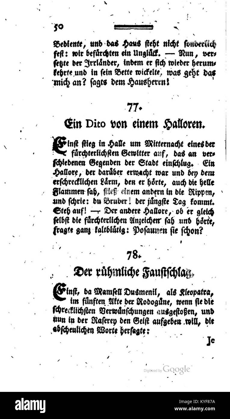 Cette image représente une page de l'édition de 1777 de 'Vade Mecum für lustige Leute', une œuvre littéraire humoristique. Le livre offre un aperçu de l'humour allemand et de l'écriture satirique du XVIIIe siècle. Banque D'Images