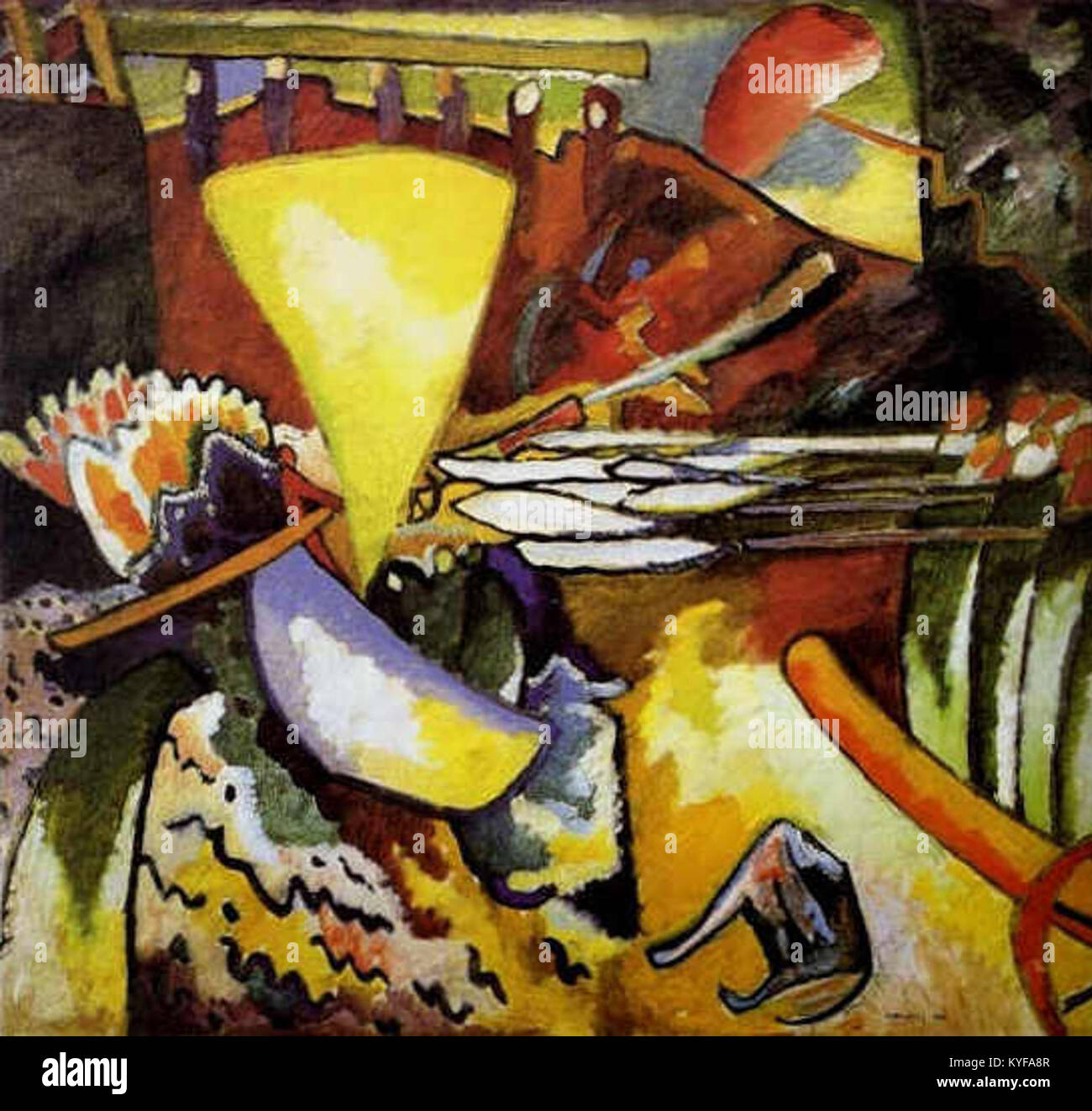 Improvisation 11 de Vassily Kandinsky (1910) est une peinture expressionniste abstraite explorant la couleur, la forme et l'émotion, illustrant les techniques de l'art moderniste du début du XXe siècle. Banque D'Images