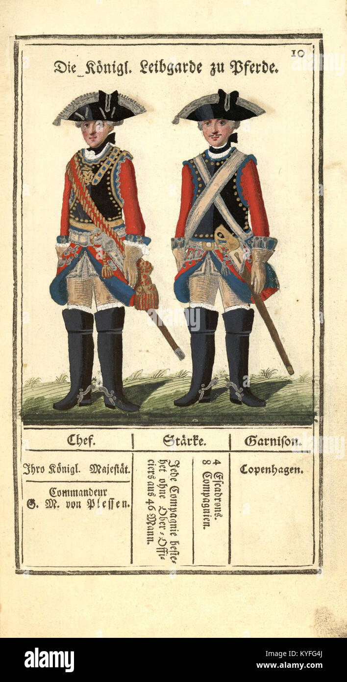 Illustration représentant toute l'armée royale danoise, présentant les uniformes, les formations et l'organisation militaire pendant la période historique. Banque D'Images