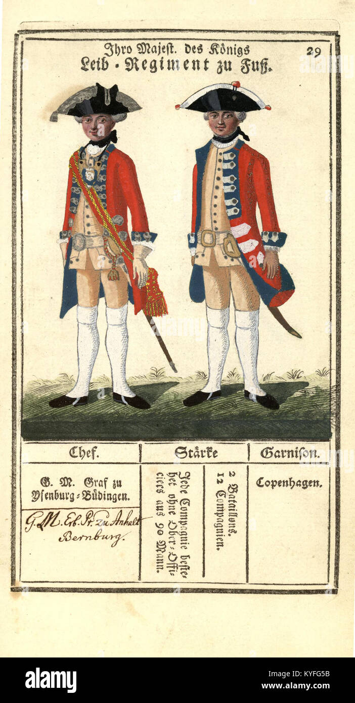 Illustration de l'ensemble de l'armée royale danoise, représentant des soldats, des formations et des structures militaires, mettant en évidence l'organisation et les détails de l'uniforme. Banque D'Images