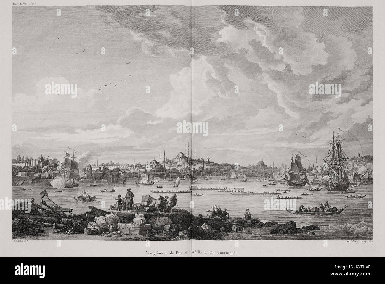 Vue générale du port et de la ville de Constantinople - Choiseul-gouffier Gabriel Florent Auguste De - 1822 Banque D'Images