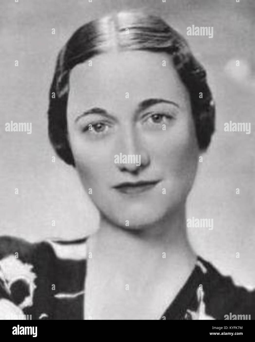 Wallis Simpson, photographiée en 1936, est connue pour son rôle dans l'abdication d'Édouard VIII et son influence dans l'histoire royale britannique. Banque D'Images