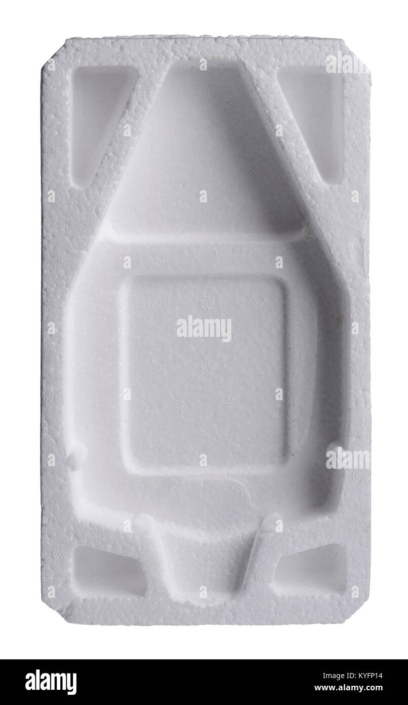 Morceau de matériau d'emballage en polystyrène blanc formé d'un fer à repasser Banque D'Images