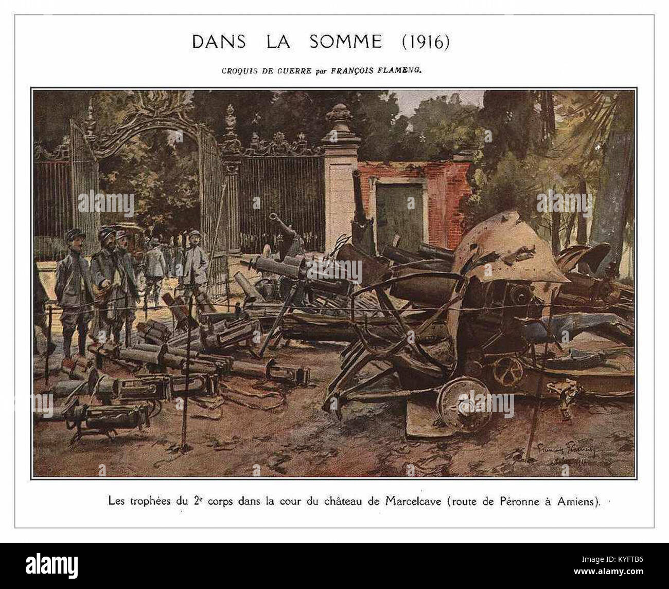 Le tableau de François Flameng de 1918 capture un moment de la première Guerre mondiale, dépeignant l'intensité de la bataille et le poids émotionnel porté par les soldats pendant le conflit. Banque D'Images