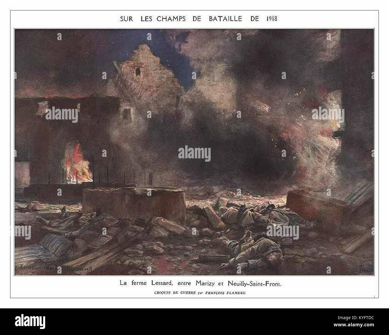La représentation de François Flameng de la première Guerre mondiale met en évidence l'intensité émotionnelle et les impacts de la guerre à travers les prises Ses illustrations capturent des moments cruciaux du conflit, montrant le coût humain de la guerre. Banque D'Images