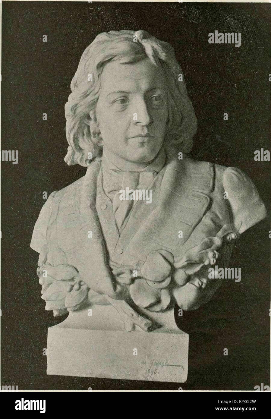 Un buste en bronze de la poète slovène France Prešeren, créé en 1899, commémore sa contribution importante à la littérature et à la culture slovènes. Banque D'Images