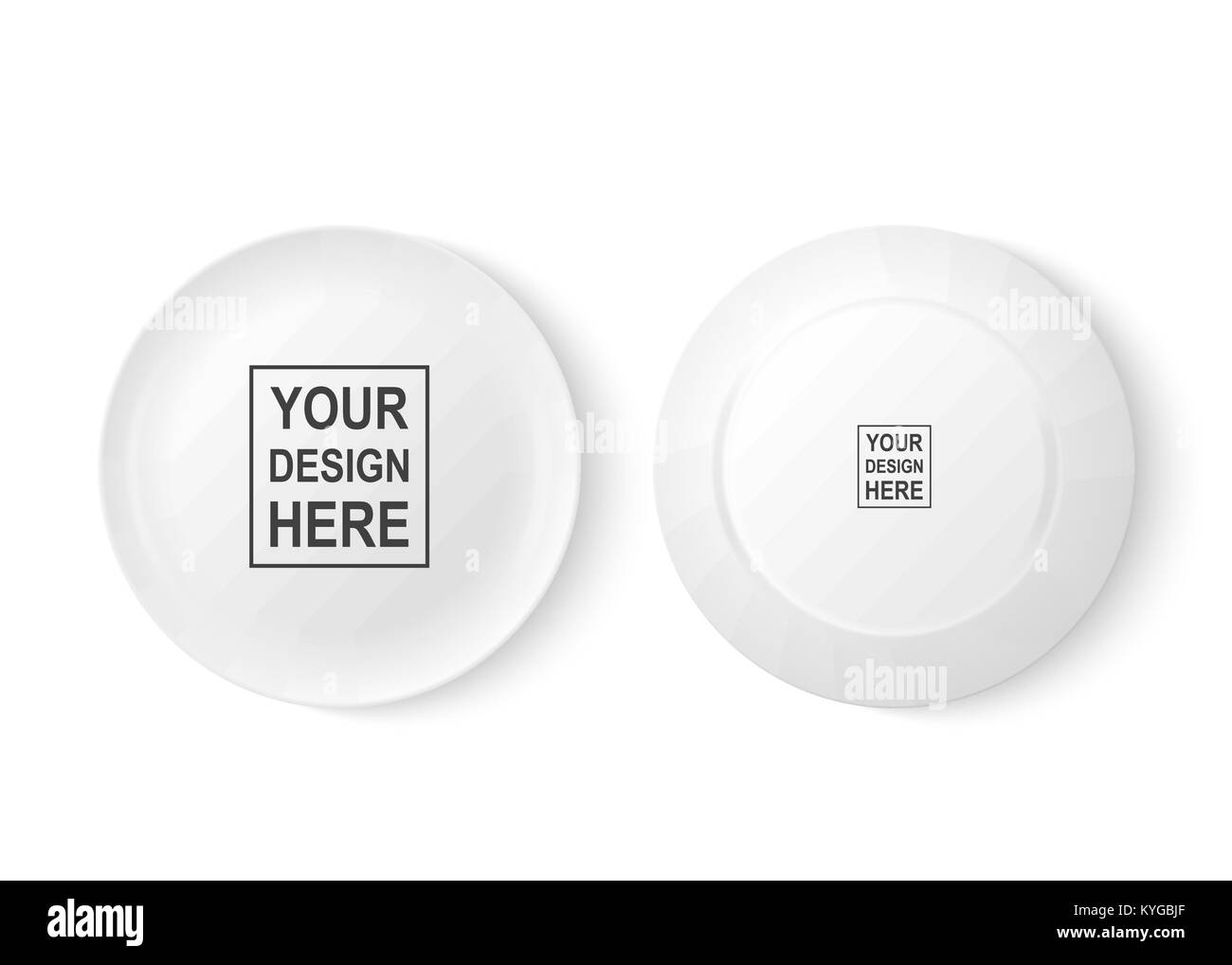 Vecteur réaliste plaque blanc plat de nourriture icon set vues avant et arrière libre. Modèle de conception, des maquettes pour l'impression de graphiques, etc. Vue de dessus Illustration de Vecteur